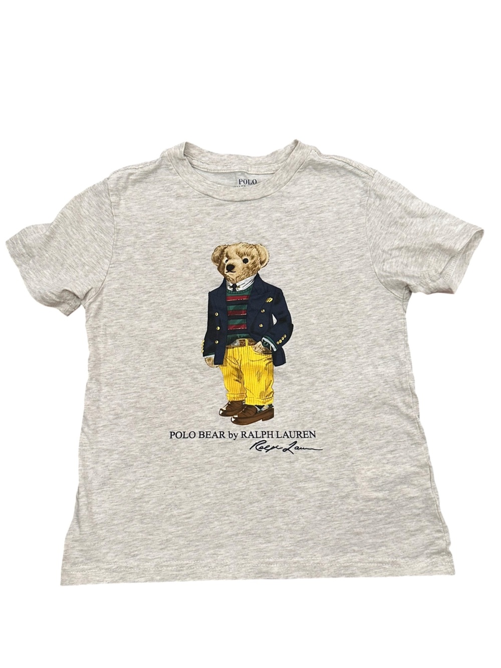 Ralph Lauren Polo Bear Boys Crewneck T-Shirt - Light Heather Gray. Size 6